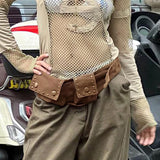 kamames Style Retro Four-Button Waist Bag 2023 Summer New Punk Style Waist Accessories Ultra-Wide Belt