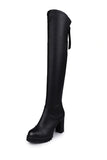 kamames Autumn Winter Women's Pu Leather Over The Knee Boots Back Zip Thick High Heel Platform Thigh Boots Ladies Fashion Shoe Black