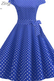 kamames Vintage Dress Women Polka Dot Elegant Short Sleeve A-Line Midi Party Dress Sundress Robe Rockabilly Vestidos