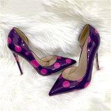 kamames Rose Polka Dot Women PU Leather D'Orsay Pointy Toe 12cm High Heel Party Wedding Shoes Elegant Stiletto Pumps QP166