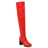 kamames Sgesvier Fashion Over the Knee Boots Women Orange Red Yellow Green Thigh High Boots Square High Heels Party Shoes Lady Plus Size