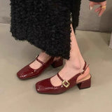 kamames kamames Silver Mary Jane Shoes Women's Shoes 2024 New Summer Temperament Thick Heel Square Head Shallow One Word With Single Shoes