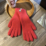 Solid Color Ribbed Knitting Gloves, Windproof Full Finger Touch Screen Warm Gloves, Women's Simple Autumn Winter Hand Warmer Gloves