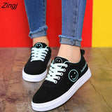 kamames Women Canvas Shoes Summer/Autumn Flats Women Canvas Shoes Classic Lace Up Smiley Face Walking Fashion Women Sneakers