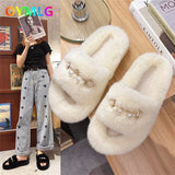 kamames winter new net red hairy slippers for women's outer wear flat-bottomed slippers, wild thick-soled Korean hairy shoes1