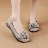 kamames Layer Cowhide Summer New Soft Bottom Beef Tendon Bottom Women's Shoes Ethnic Wind Flower Leather Single Shoes Middle-Aged And Elderly Mother Shoes