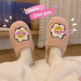 Slippers Winters Indoor Womens Fluffy Soft Slip On House Curly Fur Slippers Sunflower Pattern Antiskid Short Plush Flat Shoes