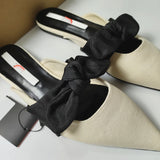 kamames ZARZ Woman 2022 Flat Shoes Spring Summer Pointed Sexy Bow Outer Wear Plus Size 41 Beige Lazy Sandals And Slippers Women Luxury