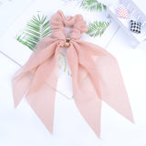 Korean Bow Long Ribbon Hair Scrunchie Chiffon Floral Print Sweet Elastic Hair Band Ponytail Hair Scarf Hair Tie Hair Accessories