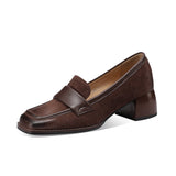 kamames Style Small Leather Shoes Female Retro Square Head Single Shoes With Thick Heels New Soft Leather Frosted Love Shoes In Spring And Autumn