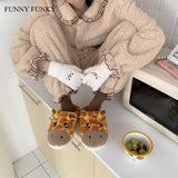 Funny Funky 2021 Womens' Slippers Fluffy Faux Fur Cartoon Giraffe Animal Slippers Antiskid Soft Plush Flats Woman Shoes