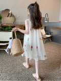 Charming Girls Sleeveless Tulle Dress - Summer Floral, Breathable Cotton, Perfect for Parties & Everyday Fun