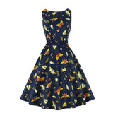 kamames Summer Pin Up Print Casual Party Dress 2022 Women Sleeveless Retro Robe 60s 50s Vintage Rockabilly Swing Dress Vestidos