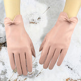 Velvet Lined Elegant Gloves for Women - Warm, Waterproof, Touchscreen, Split Finger, PU Leather with Decorative Buttons - Perfect for Autumn and Winter