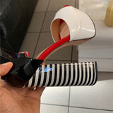kamames Onlymaker Women's Sandals Platform Peep Toe Chunky Square Heels Ankle Strap Sandals Black And White Stripes Party Fashion Shoes