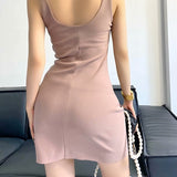 Zingj Zingj New Pleated Vest Dress Summer Women's Solid Color Square Collar Sleeveless Hip Skirt