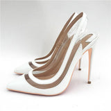 kamames Leather + Transparent PVC Women Shoes Summer Designer Shoes 12 cm Slingback Pumps Womens Shoes LX010 ROVICIYA