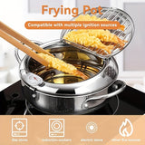 2.2L/3.4L/4.2L Japanese Tempura Deep Fryer with Temperature Control Lid, Oil Drain Rack, and Induction Compatibility - Stainless Steel Frying Pot for French Fries, Fish, and Shrimp - Hand Wash Only