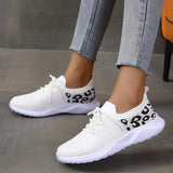 kamames Size Women's Leisure Sports Shoes 2023 New Leopard Print Round Head Ties With Flat Soles And Comfortable Mesh Surface Women's Shoes