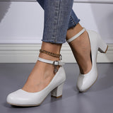 Chic Womens Chunky Heel Ankle Strap Shoes - Comfortable Mid Heels, Premium Faux Leather, Non-Slip Pumps for Everyday Style