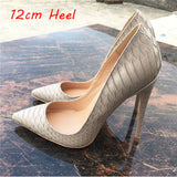 kamames snake printing stilettos 12cm high heels pointed toe women pumps extreme party wedding shoes plus size 33 45 QP063 ROVICIYA