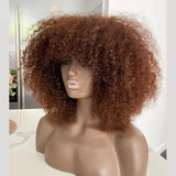 Jerry Curly Human Hair Wigs with Bangs None Full Lace Frontal Wigs Burgundy Red /Black /blonde Colored Wigs for Women Short Bob Wig