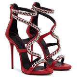 kamames Red, White, Black High-Heeled Sandals, Bags, Chains, Sexy High-Heeled Shoes, Chengdu