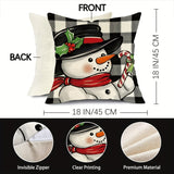 4pcs Christmas Decorative Throw Pillow Cases 18x18inch - Vibrant Santa Claus, Snowman, and Buffalo Plaid Designs - Winter Holiday Porch Outdoor Home Decor, Farmhouse Cushion Covers with Festive Patterns (Cushion Not Included)