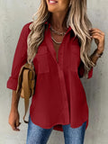 Plus Size Lapel Collar Shirt - Soft Cotton Blend, Slight Stretch, Pocket Detail, Casual High Low Hem - Perfect for Spring & Summer, Womens Comfortable Everyday Wear