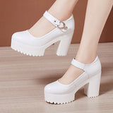 kamames Cheongsam Catwalk High Heels Waterproof Platform Large Round Head Thick Heel Black Professional Single Shoes Working Shoes