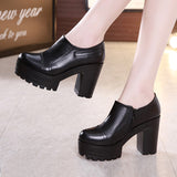 kamames Muffin High Heels, Spring And Autumn Black Work Shoes, Thick Soles, Waterproof Table, Round Head, Large Size, Deep Mouth, Thick Heels