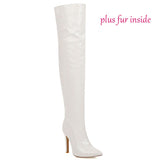 kamames Sexy Mirror Leather Thigh High Boots Women High Heels Over The Knee Boots For Women Point Toe White Red Fetish Party Long Shoes