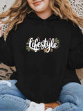 Cozy Plus Size Christmas Letter Print Hoodie - Casual Long Sleeve with Pockets, Perfect for Fall & Winter, Women's Fashion