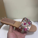 kamames ZAR Woman 2022 Flat Shoes Spring Summer Round Toe Sexy Acrylic Rhinestones Outer Wear Plus Size 41 Sandals And Slippers Women