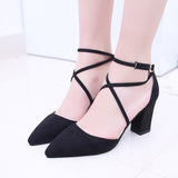 kamames Summer Square High Heels Flock Pointed Sandals Sexy Female Summer Sandalias Shoes Mujer Zapatos Mujer Pumps 2020 Femeninas