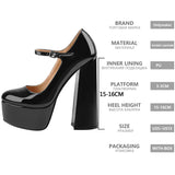 kamames Onlymaker Women Pumps Mary-Jane Platform Black Pink Chunky 16CM High Heels Ankle Strap Dress Party Hoof Heel Plus Size Shoes