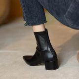 kamames kamames 2023 New Korean Version Of Pointed Ankle Boots Thick Heel Rear Zipper Middle Heel Martin Boots Fashion Fashion Women's Shoes