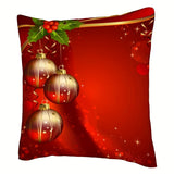 2pcs Contemporary Style Christmas Throw Pillowcases, 16x16/18x18/20x20 Inches, Red with Shiny Golden Balls, Zippered Cushion Covers for Sofa, Bed, Home & Kitchen Decor, Polyester, Machine Washable