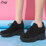 kamames Autumn High Platform High Heels Women Thick Sole Shoes Heels Wedge Sneakers Breathable Mesh Casual Shoes Woman