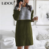 kamames Autumn Winter Round Neck Vintage Patchwork Knitting Dress Women Loose Casual Straight Dresses Robe Femme Vestidos De Fiesta