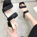 kamames New Fashion Summer Women Sandals Ladies Shallow Mouth Colorblock High Thick Shoes Middle Heel Ladies Slippers Plus Size