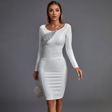 kamames Sleeve Bandage Dress 2022 New Womens White Bodycon Dress Elegant Sexy Sequin Evening Club Party Dress High Quality Summer