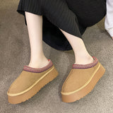 kamames Ankle Snow Boots Women Winter 2022 New Brand Fur Short Plush Warm Flats Slippers Platform Shoes Flip Flops Suede Boots