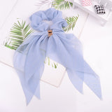 Korean Bow Long Ribbon Hair Scrunchie Chiffon Floral Print Sweet Elastic Hair Band Ponytail Hair Scarf Hair Tie Hair Accessories