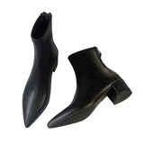 kamames kamames 2023 New Korean Version Of Pointed Ankle Boots Thick Heel Rear Zipper Middle Heel Martin Boots Fashion Fashion Women's Shoes