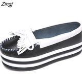kamames spring High Quality Women Flats Platform shoes Tassel Slip-on Round Creeper black Brogue Loafers Brand