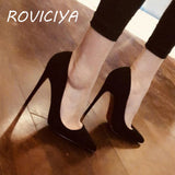 kamames Suede Flock Women Pumps for Wedding Pointed Toe Sexy High Heels Shoes 12 cm Stilettos Plus Size RM007 ROVICIYA