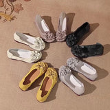 kamames Layer Cowhide Summer New Soft Bottom Beef Tendon Bottom Women's Shoes Ethnic Wind Flower Leather Single Shoes Middle-Aged And Elderly Mother Shoes
