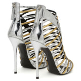 kamames New Roman Shoes Original Single High-Heeled Women's Sandals Gold And Silver Ribbons Wrapped With Open Toes