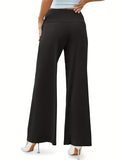 Plain Mid-Stretch Outdoor Trousers, Loose Fit Comfy Sporty Wide Legs Pants, Women's Activewear